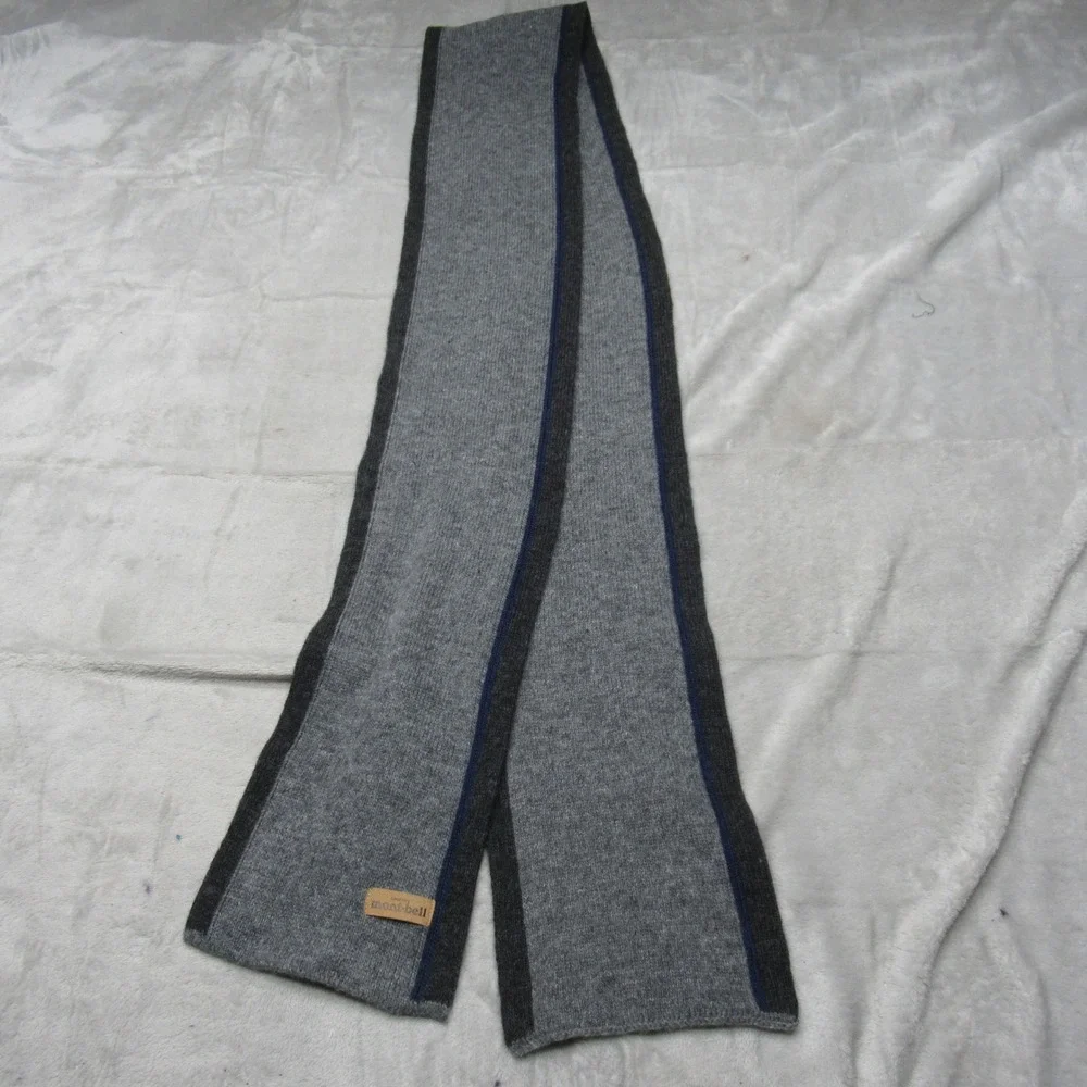 Montbell Scarf Unisex Large Grey Stripe Winter Warm Neckwear‎ Soft Knit Outdoor